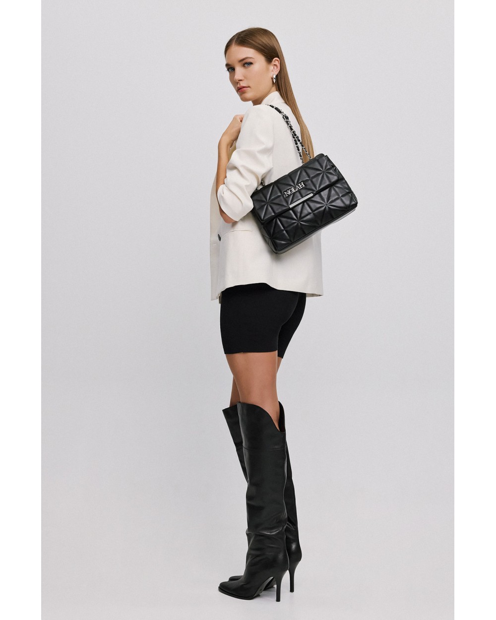 Nolah Γυναικεία Τσάντα ώμου & χιαστί Mafalda Black Silver Γυναικείες Τσάντες