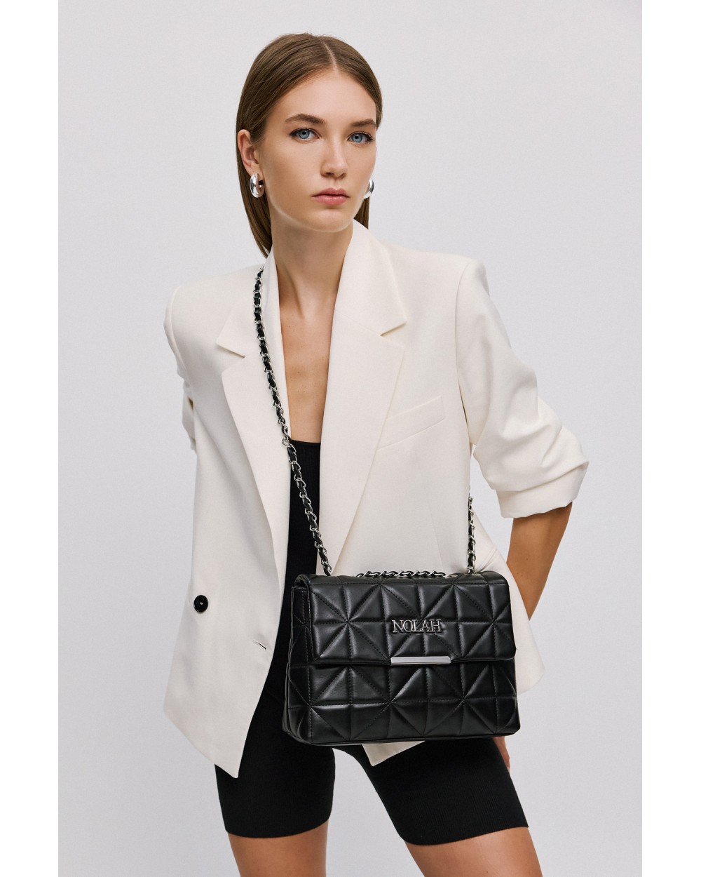 Nolah Γυναικεία Τσάντα ώμου & χιαστί Mafalda Black Silver Γυναικείες Τσάντες