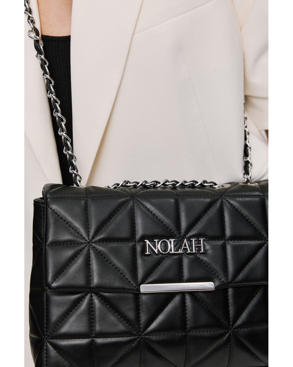 Nolah Γυναικεία Τσάντα ώμου & χιαστί Mafalda Black Silver Γυναικείες Τσάντες