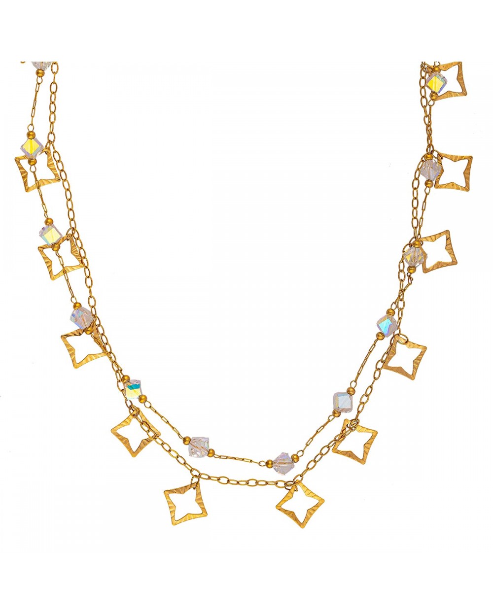 <p>Διπλό κολιέ από ανοξείδωτο επιχρυσωμένο ατσάλι, με κρυσταλλάκια της Excite Fashion Jewellery, Κ-1911-01</p> Κοσμήματα