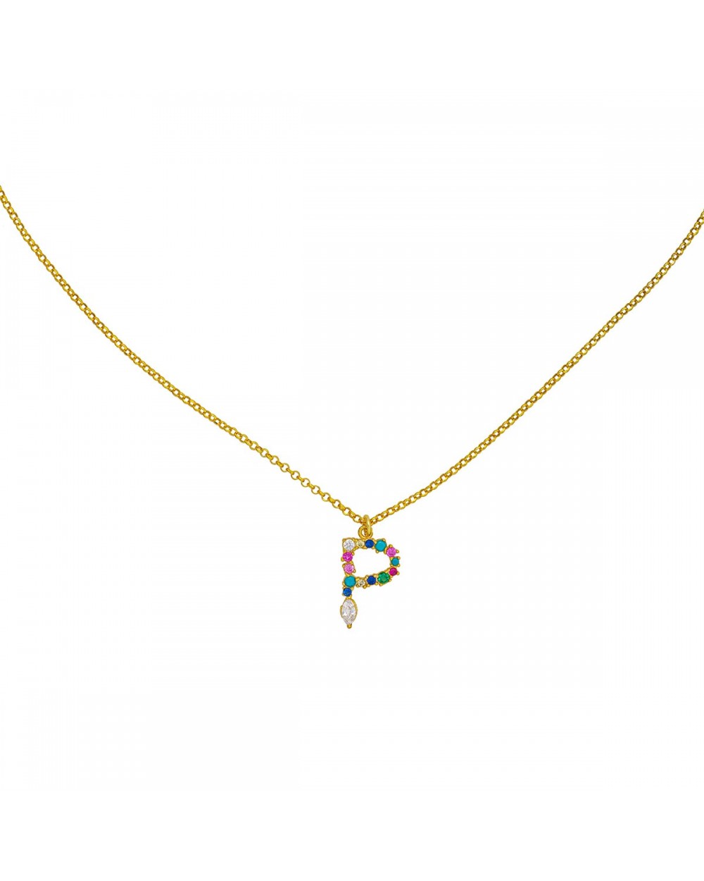 Κολιέ κίτρινο επιχρυσωμένο ασήμι 925, μονόγραμμα Ρ με πολύχρωμα ζιργκόν. K-MON-Ρ-MYLT-11 Κοσμήματα