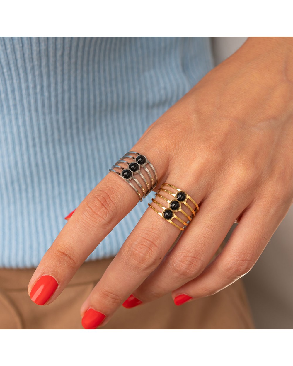 Δαχτυλίδι Excite Fashion Jewellery, φαρδύ, διάτρητο, με σειρά μαύρες πέτρες από ανοξείδωτο ατσάλι. R-69-49S Κοσμήματα Δαχτυλίδι Excite Fashion Jewellery, φαρδύ, διάτρητο, με σειρά μαύρες πέτρες από ανοξείδωτο ατσάλι. R-69-49S Κοσμήματα