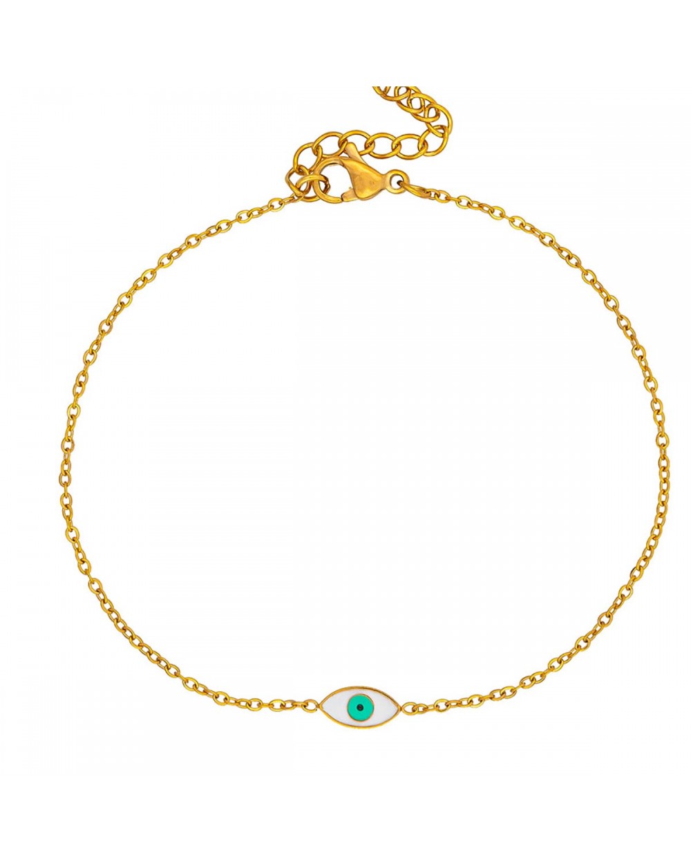 Βραχιόλι της Excite Fashion Jewellery, ματάκι με λευκό και τιρκουάζ σμάλτο από επιχρυσωμένο ανοξείδωτο ατσάλι. B001-WHITE-4 Κοσμήματα Βραχιόλι της Excite Fashion Jewellery, ματάκι με λευκό και τιρκουάζ σμάλτο από επιχρυσωμένο ανοξείδωτο ατσάλι. B001-WHITE-4 Κοσμήματα