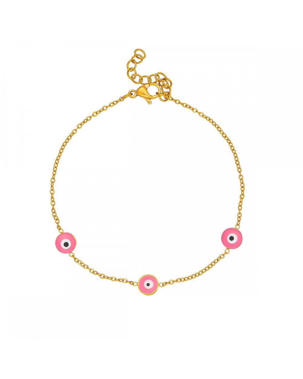 Βραχιόλι της Excite Fashion Jewellery, σειρά ματάκια με ροζ σμάλτο από επιχρυσωμένο ανοξείδωτο ατσάλι. B006-PINK-65 Κοσμήματα Βραχιόλι της Excite Fashion Jewellery, σειρά ματάκια με ροζ σμάλτο από επιχρυσωμένο ανοξείδωτο ατσάλι. B006-PINK-65 Κοσμήματα