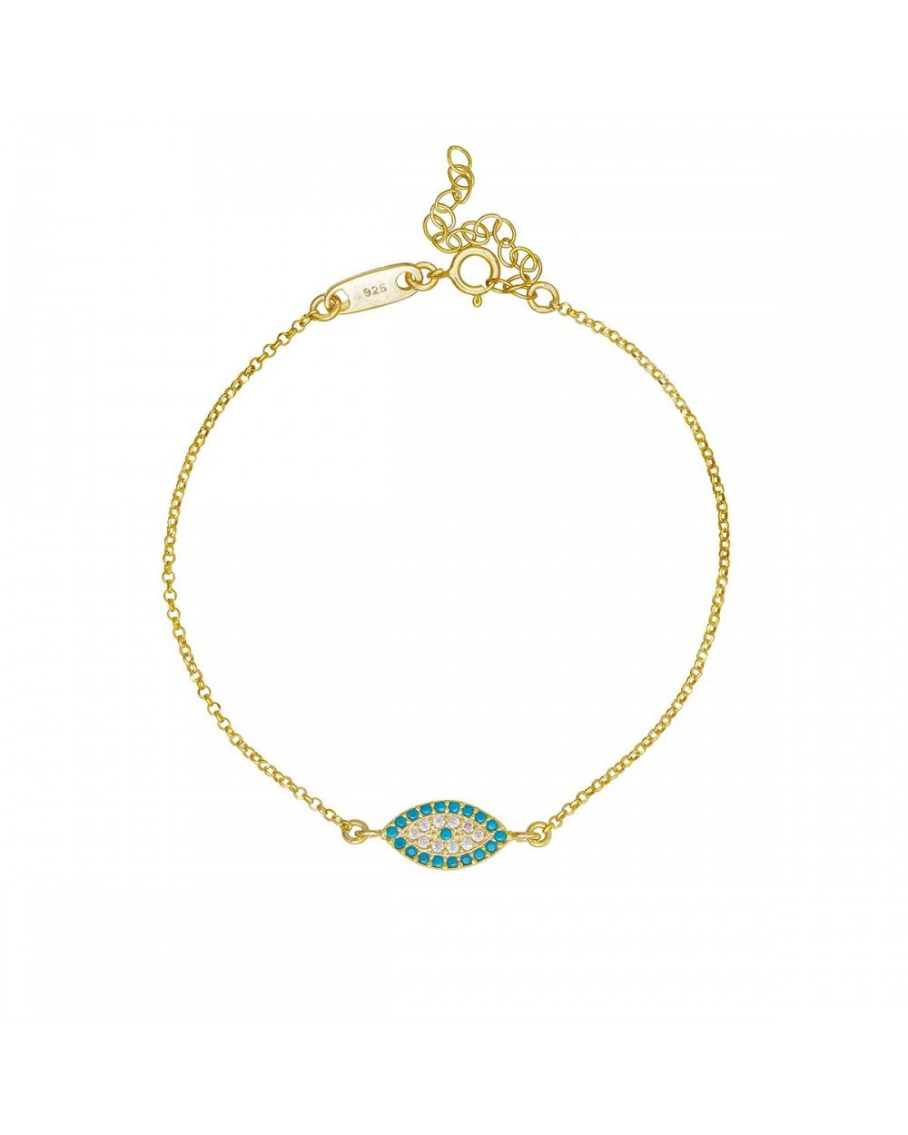 Βραχιόλι ματάκι Excite Fashion Jewellery με τυρκουάζ και λευκά ζιργκόν απο επιχρυσωμένο ασήμι 925. B-10-3-G-65 Κοσμήματα Βραχιόλι ματάκι Excite Fashion Jewellery με τυρκουάζ και λευκά ζιργκόν απο επιχρυσωμένο ασήμι 925. B-10-3-G-65 Κοσμήματα