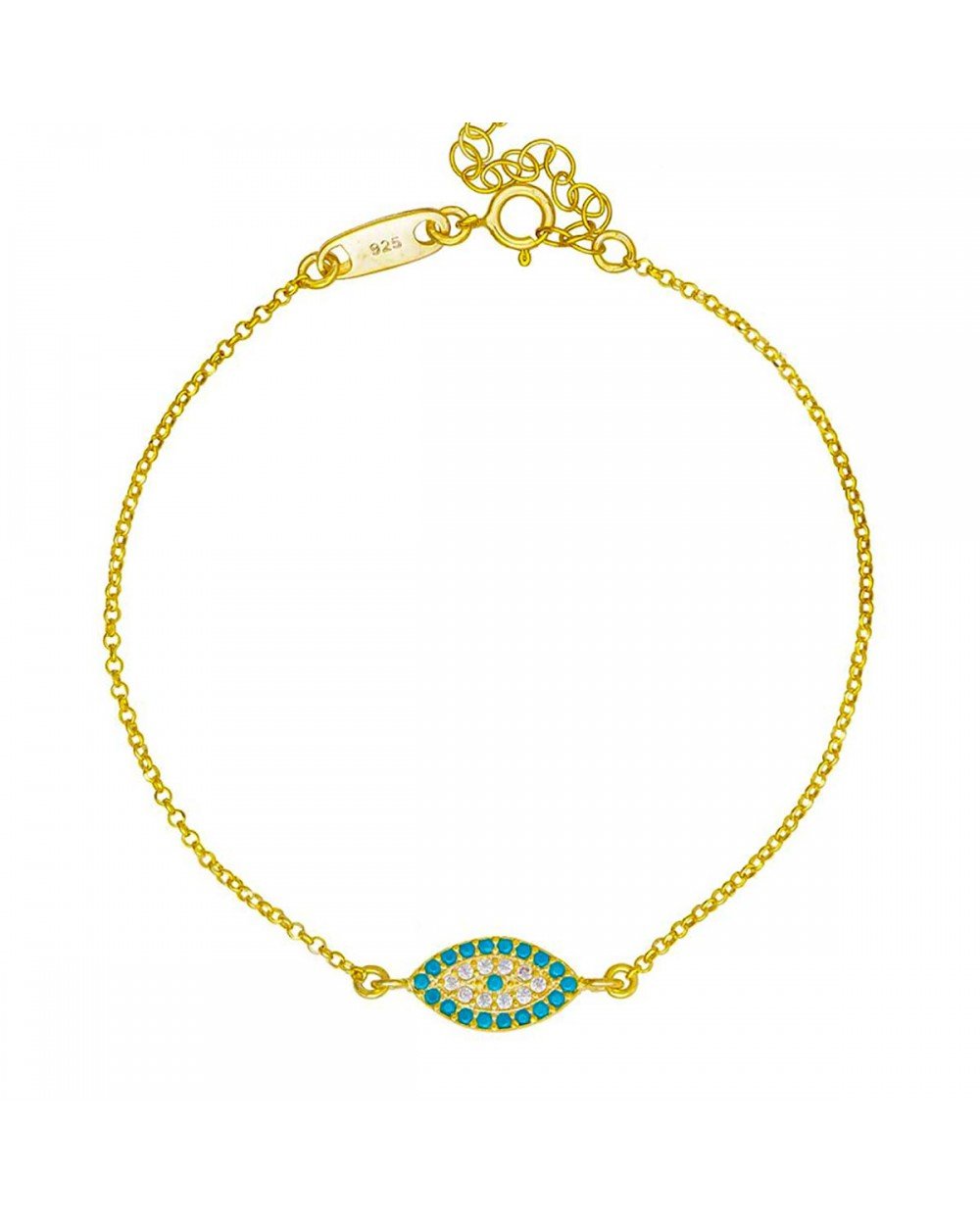 Βραχιόλι ματάκι Excite Fashion Jewellery με τυρκουάζ και λευκά ζιργκόν απο επιχρυσωμένο ασήμι 925. B-10-3-G-65 Κοσμήματα Βραχιόλι ματάκι Excite Fashion Jewellery με τυρκουάζ και λευκά ζιργκόν απο επιχρυσωμένο ασήμι 925. B-10-3-G-65 Κοσμήματα