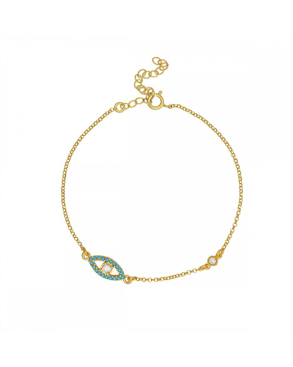 Βραχιόλι ματάκι Excite Fashion Jewellery με τιρκουάζ και λευκά ζιργκόν απο επιχρυσωμένο ασήμι 925. B-11-9-G-59 Κοσμήματα Βραχιόλι ματάκι Excite Fashion Jewellery με τιρκουάζ και λευκά ζιργκόν απο επιχρυσωμένο ασήμι 925. B-11-9-G-59 Κοσμήματα