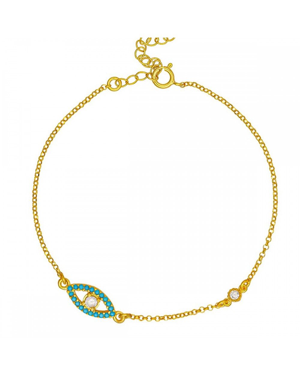 Βραχιόλι ματάκι Excite Fashion Jewellery με τιρκουάζ και λευκά ζιργκόν απο επιχρυσωμένο ασήμι 925. B-11-9-G-59 Κοσμήματα Βραχιόλι ματάκι Excite Fashion Jewellery με τιρκουάζ και λευκά ζιργκόν απο επιχρυσωμένο ασήμι 925. B-11-9-G-59 Κοσμήματα