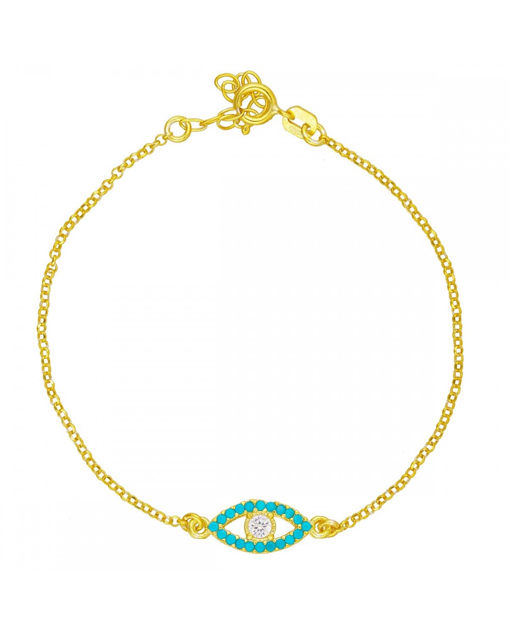 Βραχιόλι ματάκι Excite Fashion Jewellery με τιρκουάζ και λευκά ζιργκόν απο επιχρυσωμένο ασήμι 925. B-11-9-G-59 Κοσμήματα Βραχιόλι ματάκι Excite Fashion Jewellery με τιρκουάζ και λευκά ζιργκόν απο επιχρυσωμένο ασήμι 925. B-11-9-G-59 Κοσμήματα