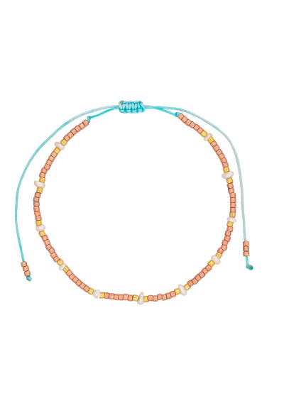 Βραχιόλι λεπτό μακραμέ Boho της Excite Fashion Jewellery, με μικρά μαργιταράκια,  πορτοκαλί και χρυσές χάντρες.  B-110502-45 Βραχιόλι λεπτό μακραμέ Boho της Excite Fashion Jewellery, με μικρά μαργιταράκια,  πορτοκαλί και χρυσές χάντρες.  B-110502-45
