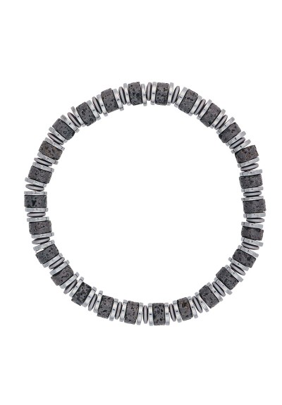 Ανδρικό βραχιόλι ελαστικό από την Excite Fashion Jewellery, που συνδυάζει ανάγλυφες χάντρες αιματίτη  και ατσάλινα στοιχεία B-12606-L.S Ανδρικό βραχιόλι ελαστικό από την Excite Fashion Jewellery, που συνδυάζει ανάγλυφες χάντρες αιματίτη  και ατσάλινα στοιχεία B-12606-L.S