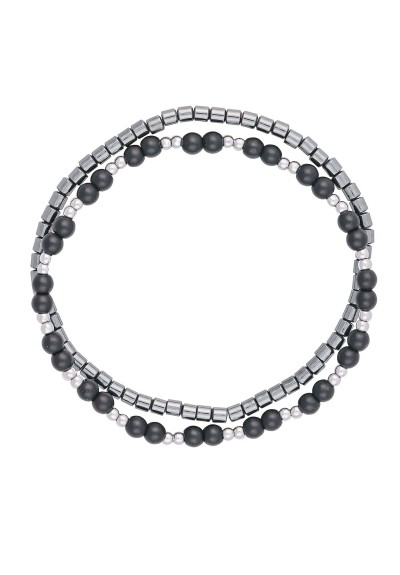 Διπλό Ανδρικό ελαστικό  Βραχιόλι από την Excite Fashion Jewellery με μαύρες χάντρες, αιματίτη και ατσάλινα στοιχεία. B-12929-S Διπλό Ανδρικό ελαστικό  Βραχιόλι από την Excite Fashion Jewellery με μαύρες χάντρες, αιματίτη και ατσάλινα στοιχεία. B-12929-S