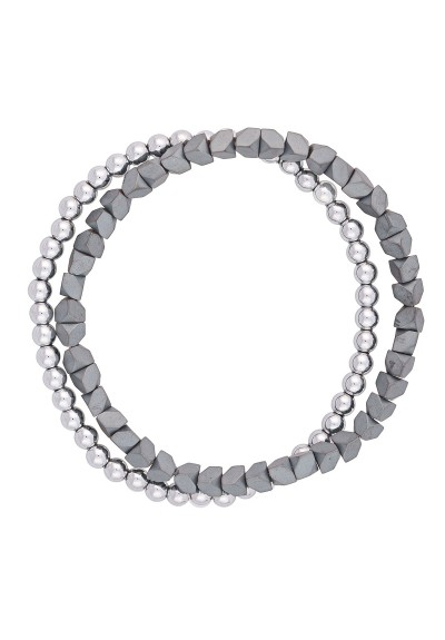 Διπλό Ανδρικό Ελαστικό Βραχιόλι Excite Fashion Jewellery από Αιματίτη και Ατσάλι B-13167-S Διπλό Ανδρικό Ελαστικό Βραχιόλι Excite Fashion Jewellery από Αιματίτη και Ατσάλι B-13167-S