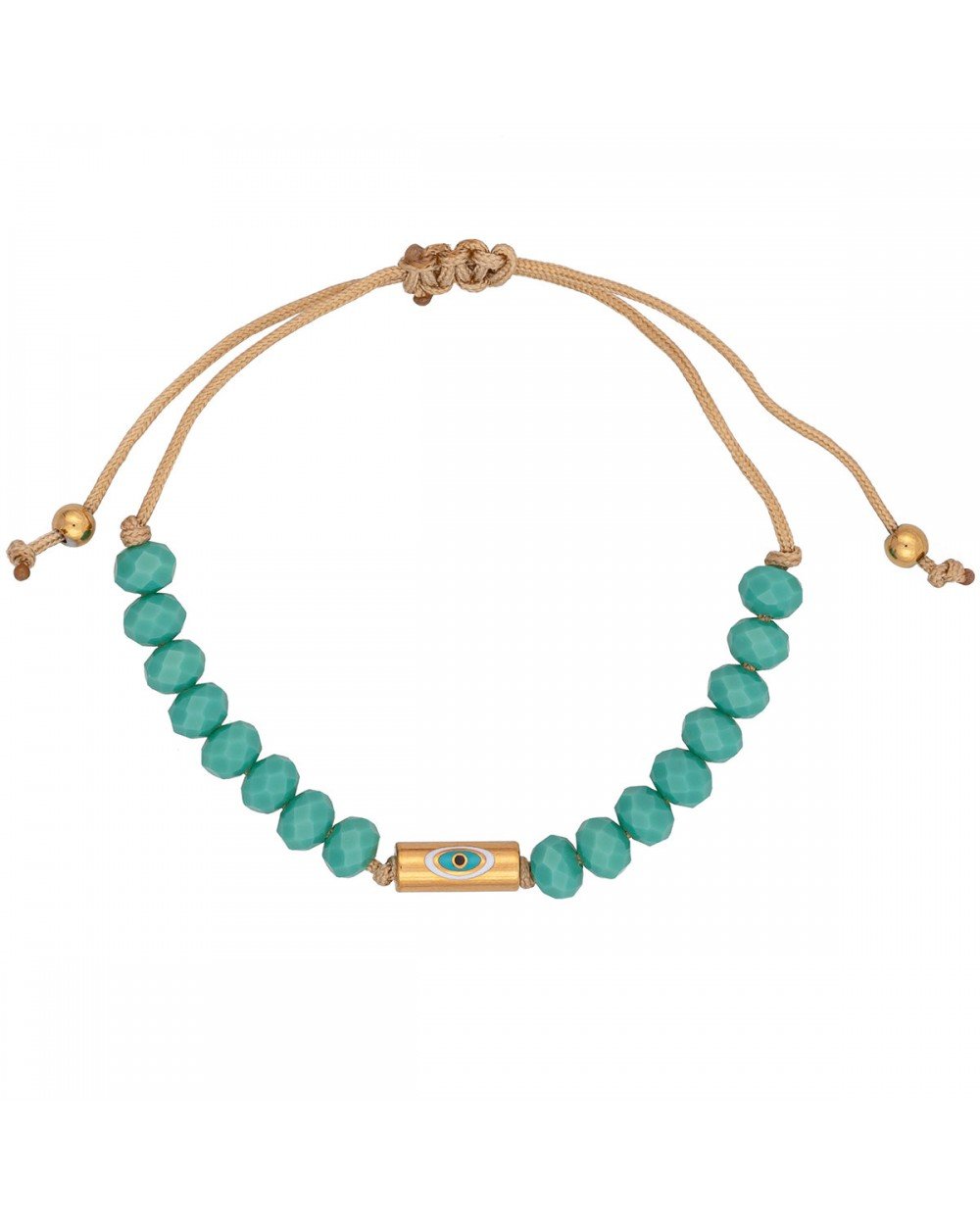 Βραχιόλι μακραμέ της Excite Fashion Jewellery, ματάκι με σμάλτο σε επίχρυση μπάρα και τυρκουάζ πέτρες. B-1400-01-03-49 Κοσμήματα Βραχιόλι μακραμέ της Excite Fashion Jewellery, ματάκι με σμάλτο σε επίχρυση μπάρα και τυρκουάζ πέτρες. B-1400-01-03-49 Κοσμήματα