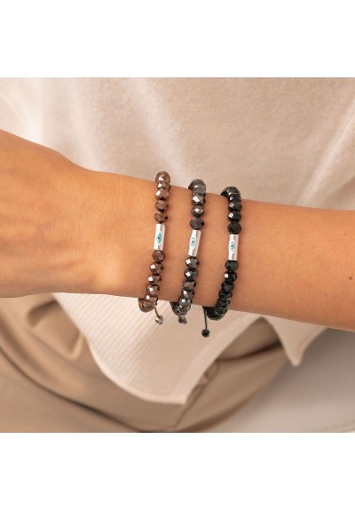 Βραχιόλι με μαύρες χάνδρες δεμένο με ασημί μπαρίτσα και ματάκι από σμάλτο από την Excite Fashion Jewellery B-1400-05-10-59 Βραχιόλι με μαύρες χάνδρες δεμένο με ασημί μπαρίτσα και ματάκι από σμάλτο από την Excite Fashion Jewellery B-1400-05-10-59