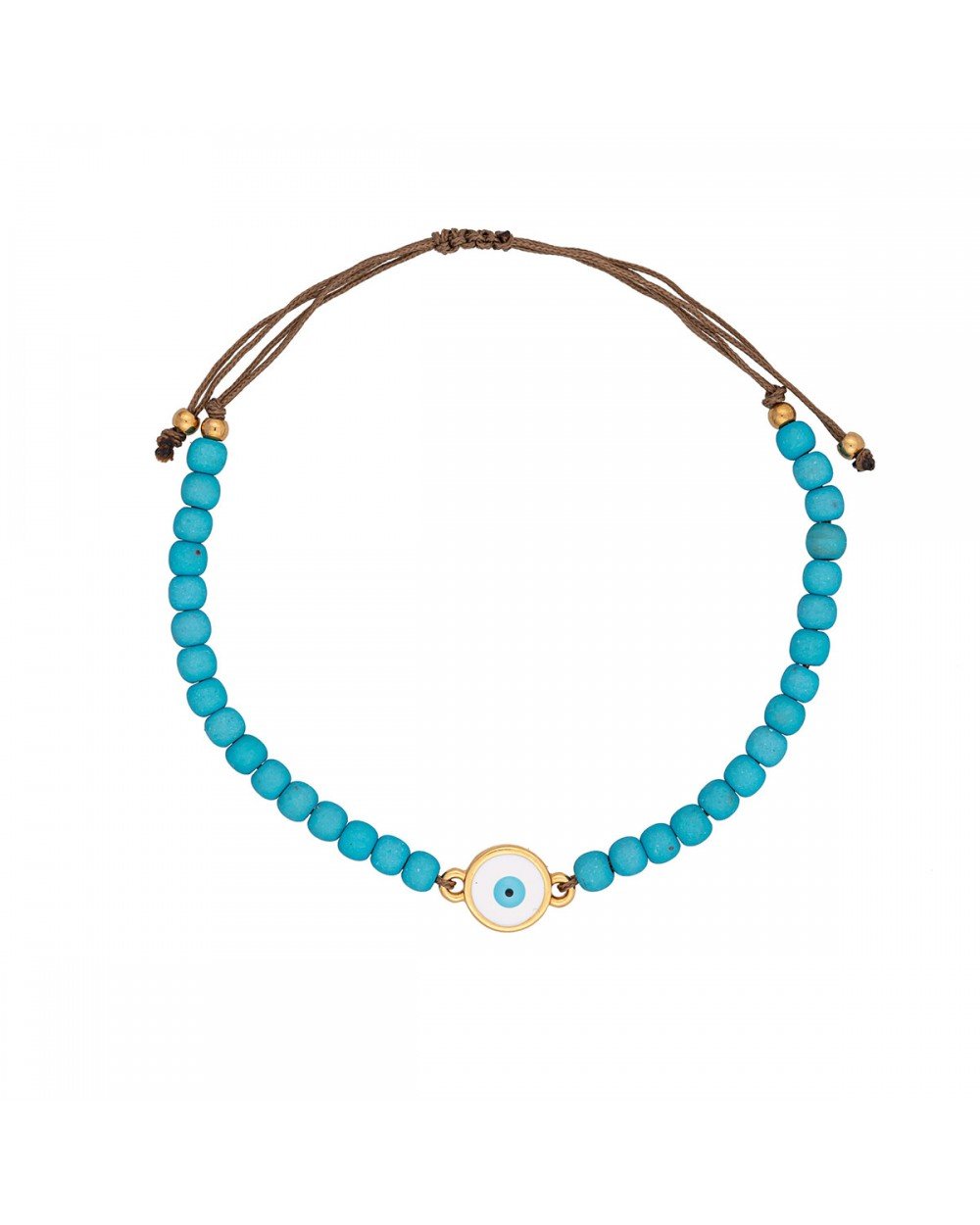 Βραχιόλι μακραμέ της Excite Fashion Jewellery, επίχρυσο στρογγυλό ματάκι με σμάλτο και τυρκουάζ χάντρες. B-1410-03-08-49 Κοσμήματα Βραχιόλι μακραμέ της Excite Fashion Jewellery, επίχρυσο στρογγυλό ματάκι με σμάλτο και τυρκουάζ χάντρες. B-1410-03-08-49 Κοσμήματα