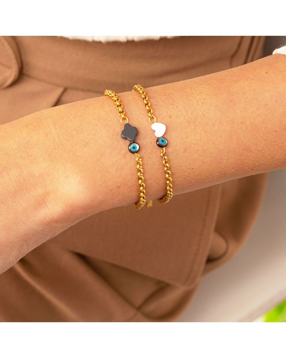 Βραχιόλι της Excite Fashion Jewellery, καρδιά με ματάκι φίλντισι, σε αλυσίδα από επιχρυσωμένο ανοξείδωτο ατσάλι. B-1713-01-17-58 Κοσμήματα Βραχιόλι της Excite Fashion Jewellery, καρδιά με ματάκι φίλντισι, σε αλυσίδα από επιχρυσωμένο ανοξείδωτο ατσάλι. B-1713-01-17-58 Κοσμήματα