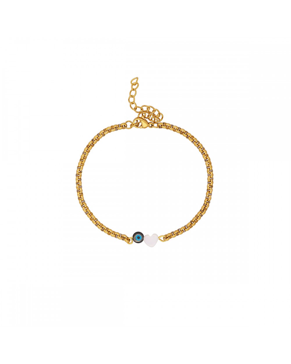 Βραχιόλι της Excite Fashion Jewellery, καρδιά με ματάκι φίλντισι, σε αλυσίδα από επιχρυσωμένο ανοξείδωτο ατσάλι. B-1713-01-17-58 Κοσμήματα Βραχιόλι της Excite Fashion Jewellery, καρδιά με ματάκι φίλντισι, σε αλυσίδα από επιχρυσωμένο ανοξείδωτο ατσάλι. B-1713-01-17-58 Κοσμήματα