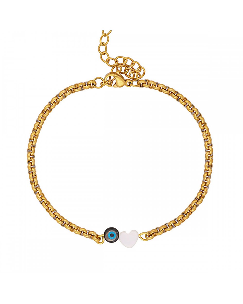 Βραχιόλι της Excite Fashion Jewellery, καρδιά με ματάκι φίλντισι, σε αλυσίδα από επιχρυσωμένο ανοξείδωτο ατσάλι. B-1713-01-17-58 Κοσμήματα Βραχιόλι της Excite Fashion Jewellery, καρδιά με ματάκι φίλντισι, σε αλυσίδα από επιχρυσωμένο ανοξείδωτο ατσάλι. B-1713-01-17-58 Κοσμήματα