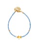 Χειροποίητο βραχιόλι αστερίας της  Excite Fashion Jewellery, με γαλάζιες χάντρες, χρυσές και περλίτσα. B-1727-01-07-4 Κοσμήματα