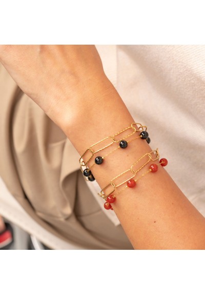 Χειροποίητο διπλό βραχιόλι από επίχρυσο ανοξείδωτο ατσάλι (δεν μαυρίζει), αλυσίδα με  οβάλ διαμανταρισμένους κρίκους, και μαύρες πέτρες, της Excite Fashion Jewellery B-1730-01-06-65 Χειροποίητο διπλό βραχιόλι από επίχρυσο ανοξείδωτο ατσάλι (δεν μαυρίζει), αλυσίδα με  οβάλ διαμανταρισμένους κρίκους, και μαύρες πέτρες, της Excite Fashion Jewellery B-1730-01-06-65