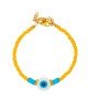 Χειροποίητο βραχιόλι της Excite Fashion Jewellery, με στρογγυλό λευκό ματάκι, κίτρινες και τιρκουάζ χάντρες. B-1760-22 Κοσμήματα