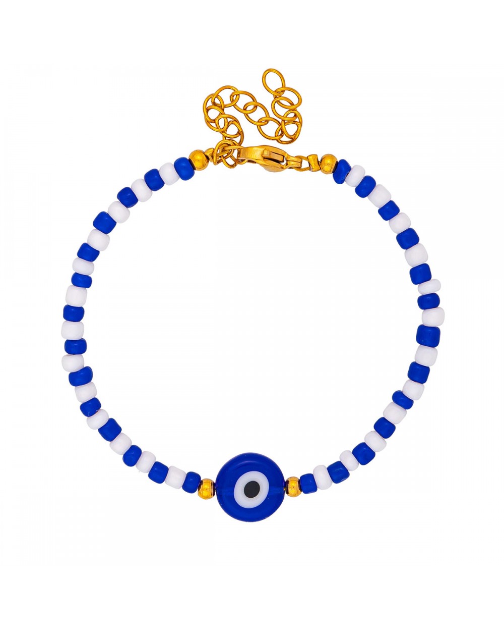 Χειροποίητο βραχιόλι της Excite Fashion Jewellery, στρογγυλό μπλέ ματάκι, λευκές και μπλέ χάντρες από επιχρυσωμένο ανοξείδωτο ατσάλι. B-1764-21 Κοσμήματα Χειροποίητο βραχιόλι της Excite Fashion Jewellery, στρογγυλό μπλέ ματάκι, λευκές και μπλέ χάντρες από επιχρυσωμένο ανοξείδωτο ατσάλι. B-1764-21 Κοσμήματα