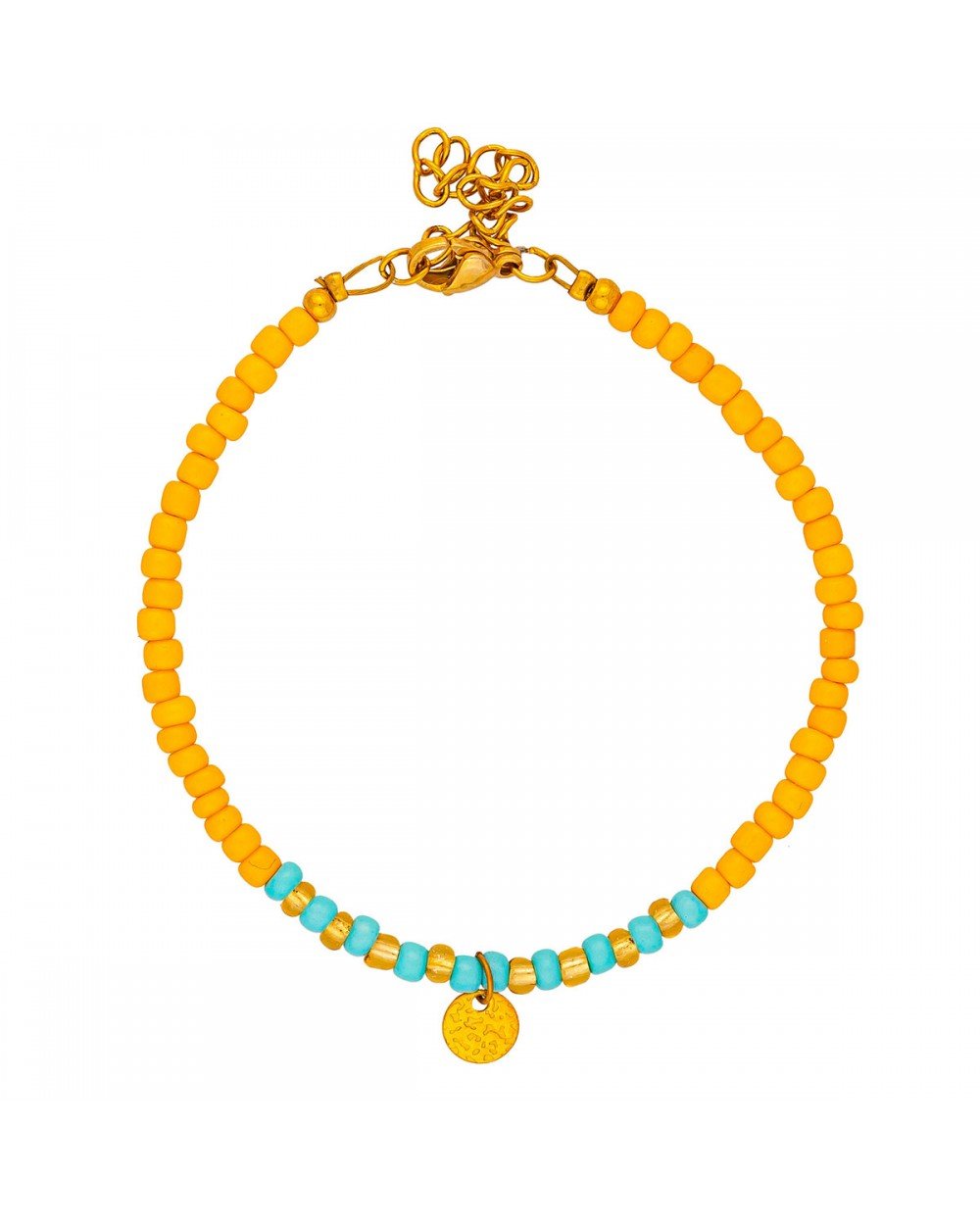 Χειροποίητο βραχιόλι της Excite Fashion Jewellery, κρεμαστό ανάγλυφο στοιχείο, κίτρινες, τιρκουάζ και χρυσές χάντρες. B-1768-16 Κοσμήματα Χειροποίητο βραχιόλι της Excite Fashion Jewellery, κρεμαστό ανάγλυφο στοιχείο, κίτρινες, τιρκουάζ και χρυσές χάντρες. B-1768-16 Κοσμήματα