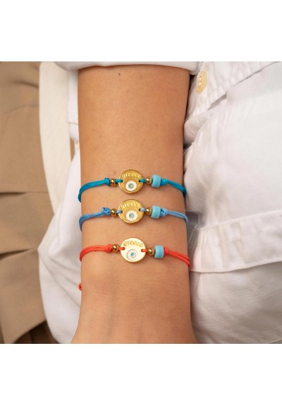Χειροποίητο βραχιόλι της Excite Fashion Jewellery, μακραμέ, πορτοκαλί κορδόνι, επίχρυσο μοτίφ με ματάκι και τιρκουάζ χάντρα. B-1771-22 Χειροποίητο βραχιόλι της Excite Fashion Jewellery, μακραμέ, πορτοκαλί κορδόνι, επίχρυσο μοτίφ με ματάκι και τιρκουάζ χάντρα. B-1771-22