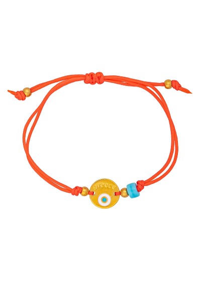 Χειροποίητο βραχιόλι της Excite Fashion Jewellery, μακραμέ, πορτοκαλί κορδόνι, επίχρυσο μοτίφ με ματάκι και τιρκουάζ χάντρα. B-1771-22 Χειροποίητο βραχιόλι της Excite Fashion Jewellery, μακραμέ, πορτοκαλί κορδόνι, επίχρυσο μοτίφ με ματάκι και τιρκουάζ χάντρα. B-1771-22