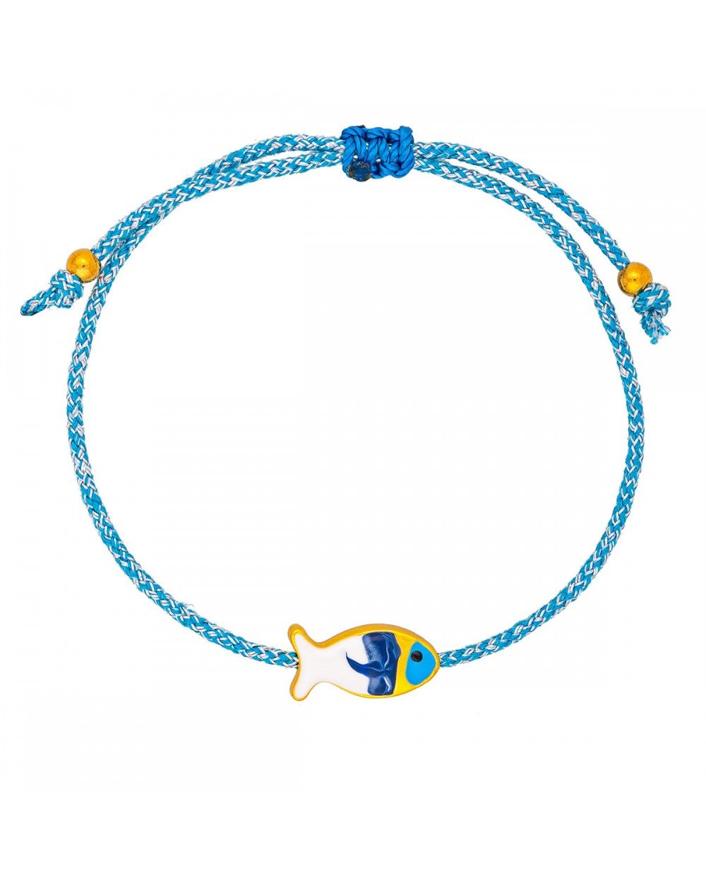 Χειροποίητο βραχιόλι της Excite Fashion Jewellery, μακραμέ, δίχρωμο κορδόνι, επίχρυσο ψαράκι με σμάλτο. B-1772-07 Κοσμήματα Χειροποίητο βραχιόλι της Excite Fashion Jewellery, μακραμέ, δίχρωμο κορδόνι, επίχρυσο ψαράκι με σμάλτο. B-1772-07 Κοσμήματα