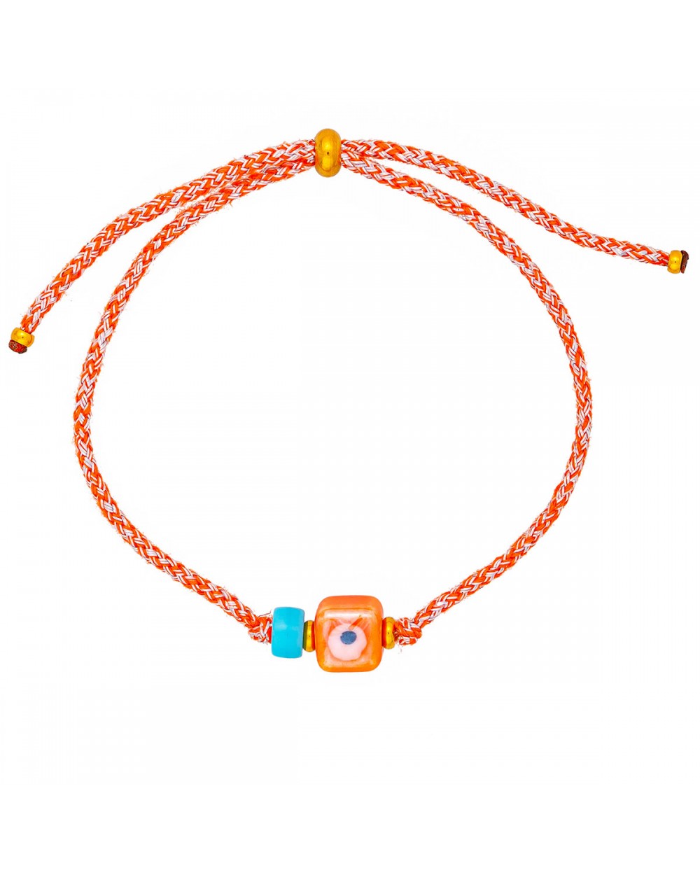 Χειροποίητο βραχιόλι της Excite Fashion Jewellery, δίχρωμο κορδόνι, πορτοκαλί ματάκι κύβος, τιρκουάζ χάντρα, και χρυσές μπίλιες. B-1774-22 Κοσμήματα Χειροποίητο βραχιόλι της Excite Fashion Jewellery, δίχρωμο κορδόνι, πορτοκαλί ματάκι κύβος, τιρκουάζ χάντρα, και χρυσές μπίλιες. B-1774-22 Κοσμήματα