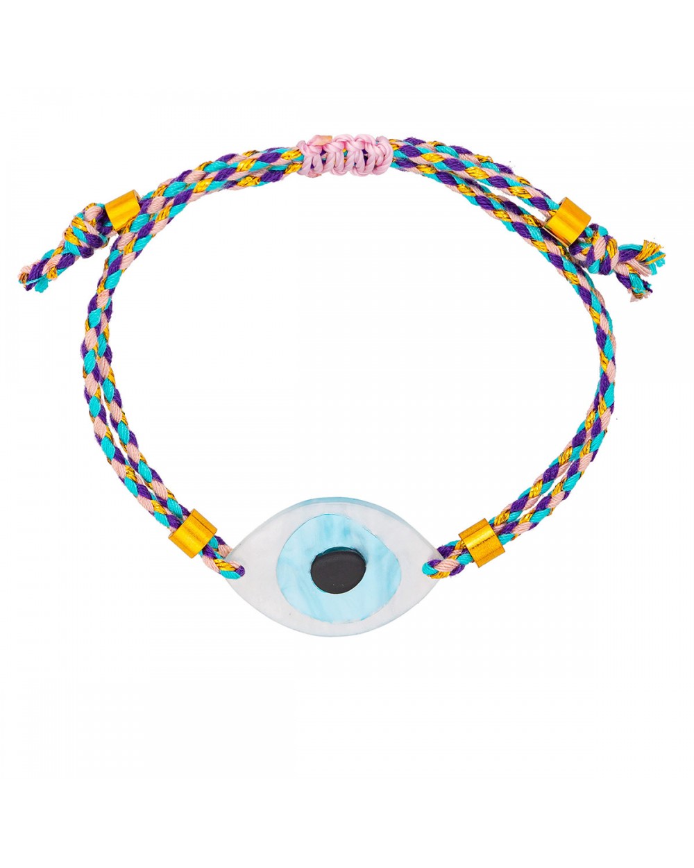Χειροποίητο βραχιόλι μακραμέ της Excite Fashion Jewellery, πολύχρωμο κορδόνι, οβάλ μάτι λευκό-γαλάζιο, και χρυσές μπίλιες. B-1775-17 Κοσμήματα Χειροποίητο βραχιόλι μακραμέ της Excite Fashion Jewellery, πολύχρωμο κορδόνι, οβάλ μάτι λευκό-γαλάζιο, και χρυσές μπίλιες. B-1775-17 Κοσμήματα