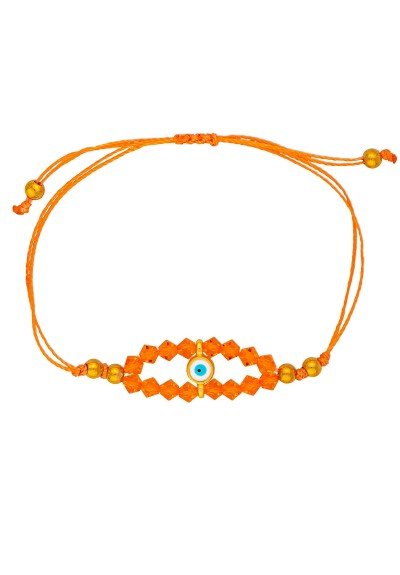Χειροποίητο βραχιόλι μακραμέ  της Excite Fashion Jewellery, πορτοκαλί  κορδόνι και κρυσταλλάκια, επίχρυσο λευκό ματάκι με σμάλτο. B-1776-22 Χειροποίητο βραχιόλι μακραμέ  της Excite Fashion Jewellery, πορτοκαλί  κορδόνι και κρυσταλλάκια, επίχρυσο λευκό ματάκι με σμάλτο. B-1776-22