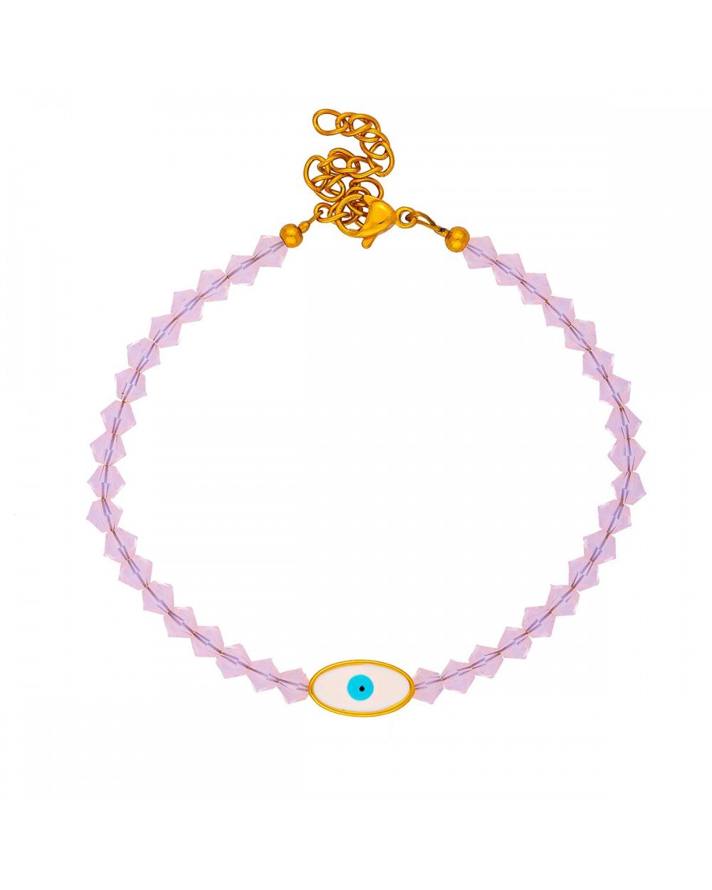 Χειροποίητο βραχιόλι της Excite Fashion Jewellery, ροζ κρυσταλλάκια, οβάλ επίχρυσο ματάκι με λευκό σμάλτο. B-1777-11 Κοσμήματα Χειροποίητο βραχιόλι της Excite Fashion Jewellery, ροζ κρυσταλλάκια, οβάλ επίχρυσο ματάκι με λευκό σμάλτο. B-1777-11 Κοσμήματα