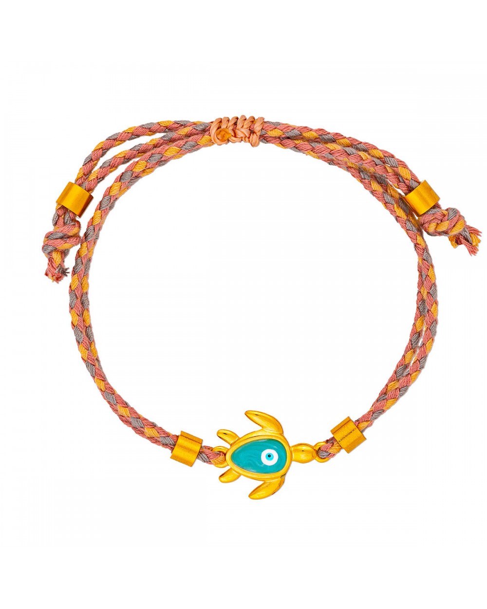 Χειροποίητο βραχιόλι μακραμέ  της Excite Fashion Jewellery, παστέλ κορδόνι, επίχρυσο χελωνάκι με τιρκουάζ σμάλτο και ματάκι. B-1778-04 Κοσμήματα