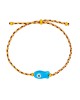 Χειροποίητο βραχιόλι της Excite Fashion Jewellery, πολύχρωμο κορδόνι, κεραμικό γαλάζιο ψαράκι και χρυσές μπίλιες. B-1782-04 Κοσμήματα