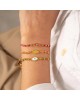 Χειροποίητο βραχιόλι μακραμέ της Excite Fashion Jewellery, πορτοκαλί κορδόνι, οβάλ επίχρυσο ματάκι με  σμάλτο, και χρυσές μπίλιες. B-1784-22 Κοσμήματα