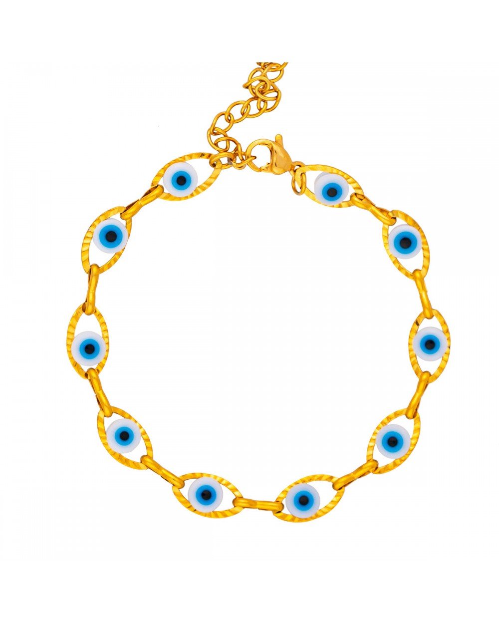 Βραχιόλι της Excite Fashion Jewellery, λευκά ματάκια, επίχρυση οβάλ αλυσίδα  από ανοξείδωτο ατσάλι. B-1793-17 Κοσμήματα