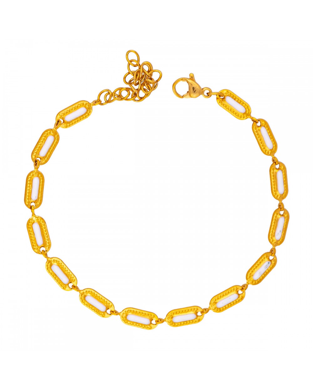 Βραχιόλι αλυσίδα της Excite Fashion Jewellery, οβάλ ανάγλυφα στοιχεία με λευκό σμάλτο από επιχρυσωμένο ανοξείδωτο ατσάλι. B-1797-17 Κοσμήματα