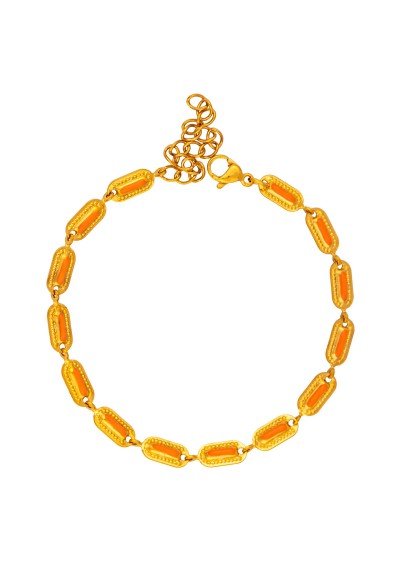 Βραχιόλι αλυσίδα της Excite Fashion Jewellery, οβάλ ανάγλυφα στοιχεία με πορτοκαλί  σμάλτο από επιχρυσωμένο ανοξείδωτο ατσάλι. B-1797-22 Βραχιόλι αλυσίδα της Excite Fashion Jewellery, οβάλ ανάγλυφα στοιχεία με πορτοκαλί  σμάλτο από επιχρυσωμένο ανοξείδωτο ατσάλι. B-1797-22