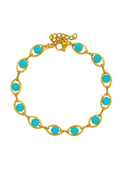 Βραχιόλι με ατσάλινη αλυσίδα και τυρκουάζ πέτρες της Excite Fashion Jewellery. B-1798-01-14 Βραχιόλι με ατσάλινη αλυσίδα και τυρκουάζ πέτρες της Excite Fashion Jewellery. B-1798-01-14