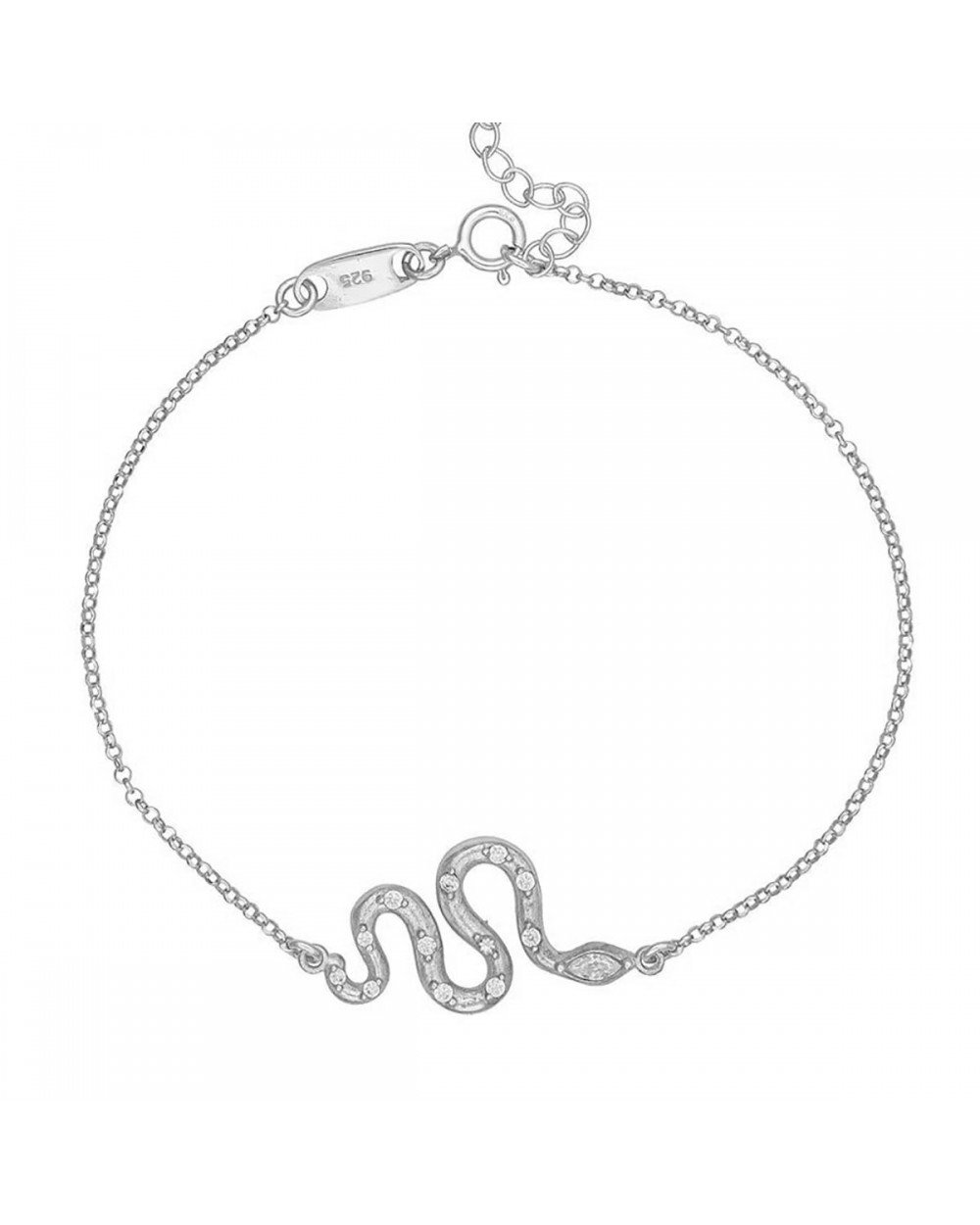 Βραχιόλι φιδάκι Excite Fashion Jewellery με λευκά ζιργκόν από επιπλατινωμένο ασήμι 925. B-19-AS-S-85 Κοσμήματα Βραχιόλι φιδάκι Excite Fashion Jewellery με λευκά ζιργκόν από επιπλατινωμένο ασήμι 925. B-19-AS-S-85 Κοσμήματα