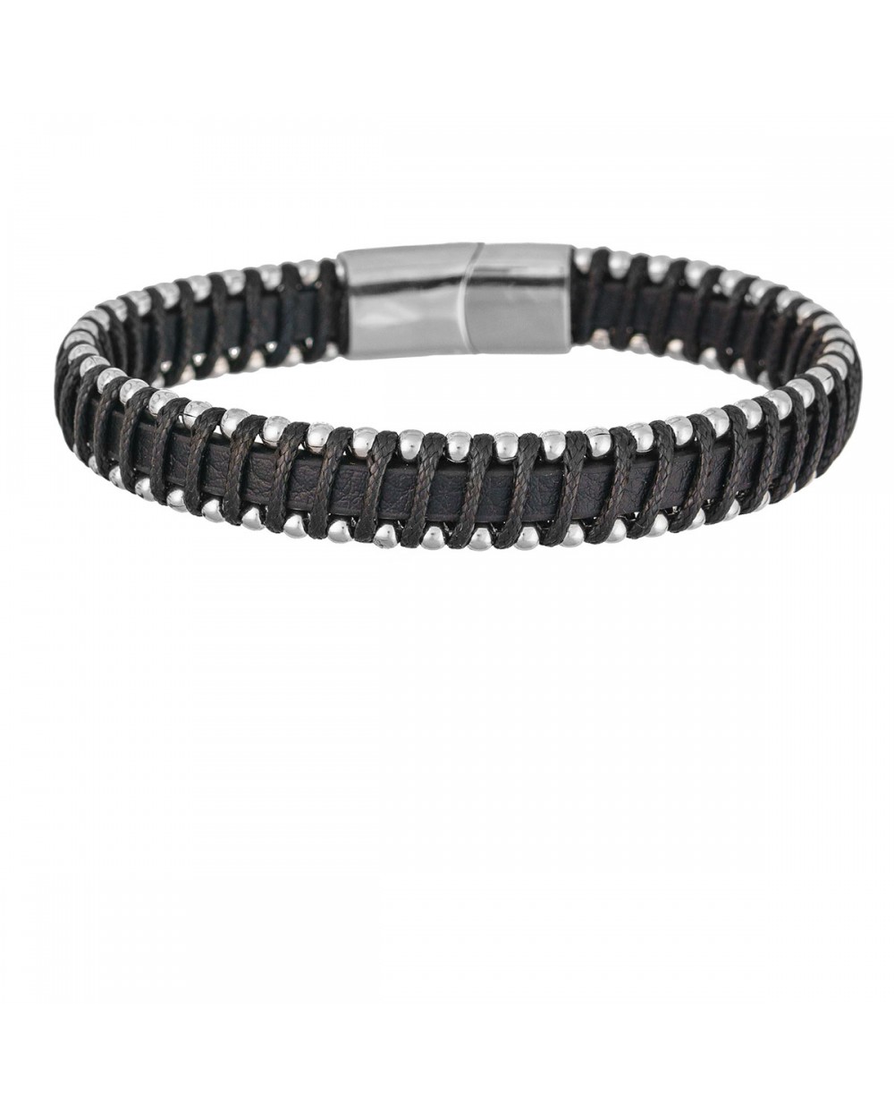 Ανδρικό Δερμάτινο Βραχιόλι με Ατσάλι της Excite Fashion Jewellery B-20313-S Κοσμήματα