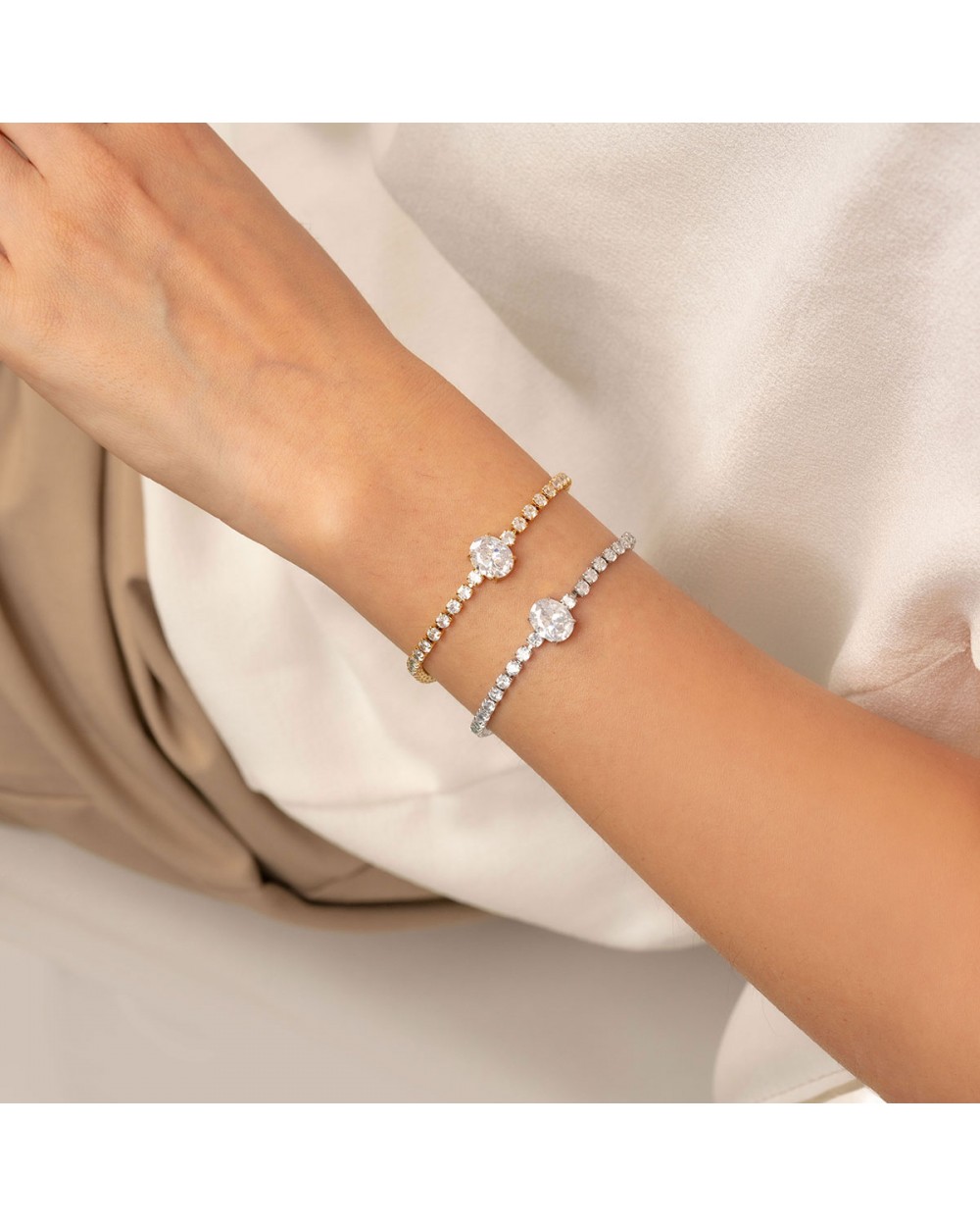 Κομψό Βραχιόλι από ατσάλι με λευκά ζιργκόν – Excite Fashion Jewellery B-2081-G Κοσμήματα Κομψό Βραχιόλι από ατσάλι με λευκά ζιργκόν – Excite Fashion Jewellery B-2081-G Κοσμήματα