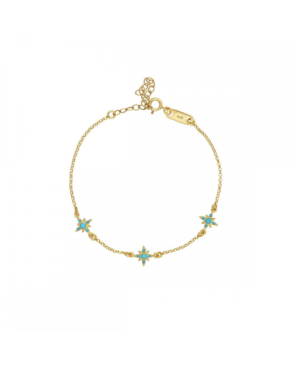 Βραχιόλι Excite fashion Jewellery αστεράκια με τυρκουάζ ζιργκόν από επιχρυσωμένο ασήμι 925. B-27-TYRK-G-7 Κοσμήματα Βραχιόλι Excite fashion Jewellery αστεράκια με τυρκουάζ ζιργκόν από επιχρυσωμένο ασήμι 925. B-27-TYRK-G-7 Κοσμήματα