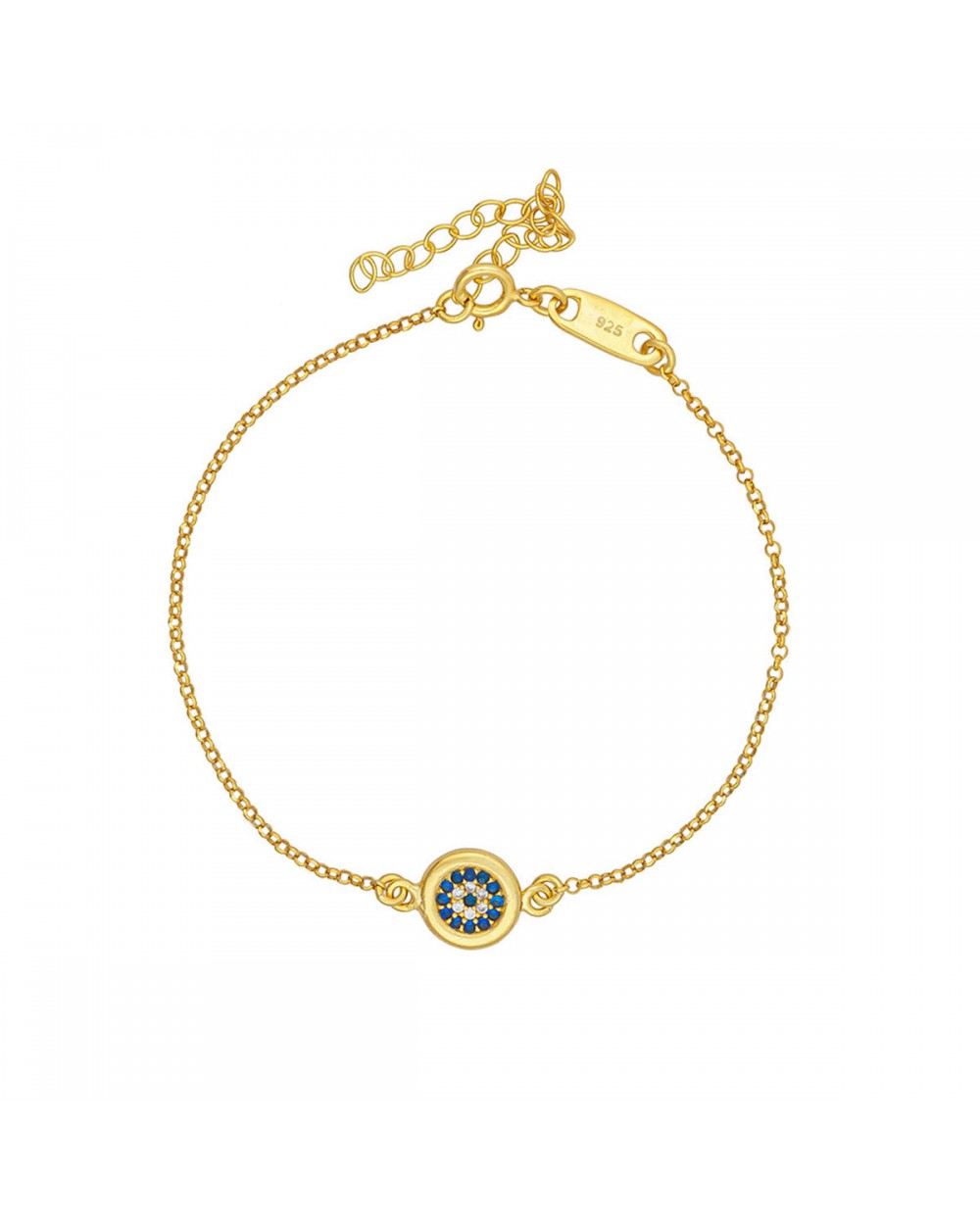 Βραχιόλι ματάκι Excite Fashion Jewellery με λευκά και μπλέ ζιργκόν από επιχρυσωμένο ασήμι 925. B-38-AS-G-62 Κοσμήματα Βραχιόλι ματάκι Excite Fashion Jewellery με λευκά και μπλέ ζιργκόν από επιχρυσωμένο ασήμι 925. B-38-AS-G-62 Κοσμήματα