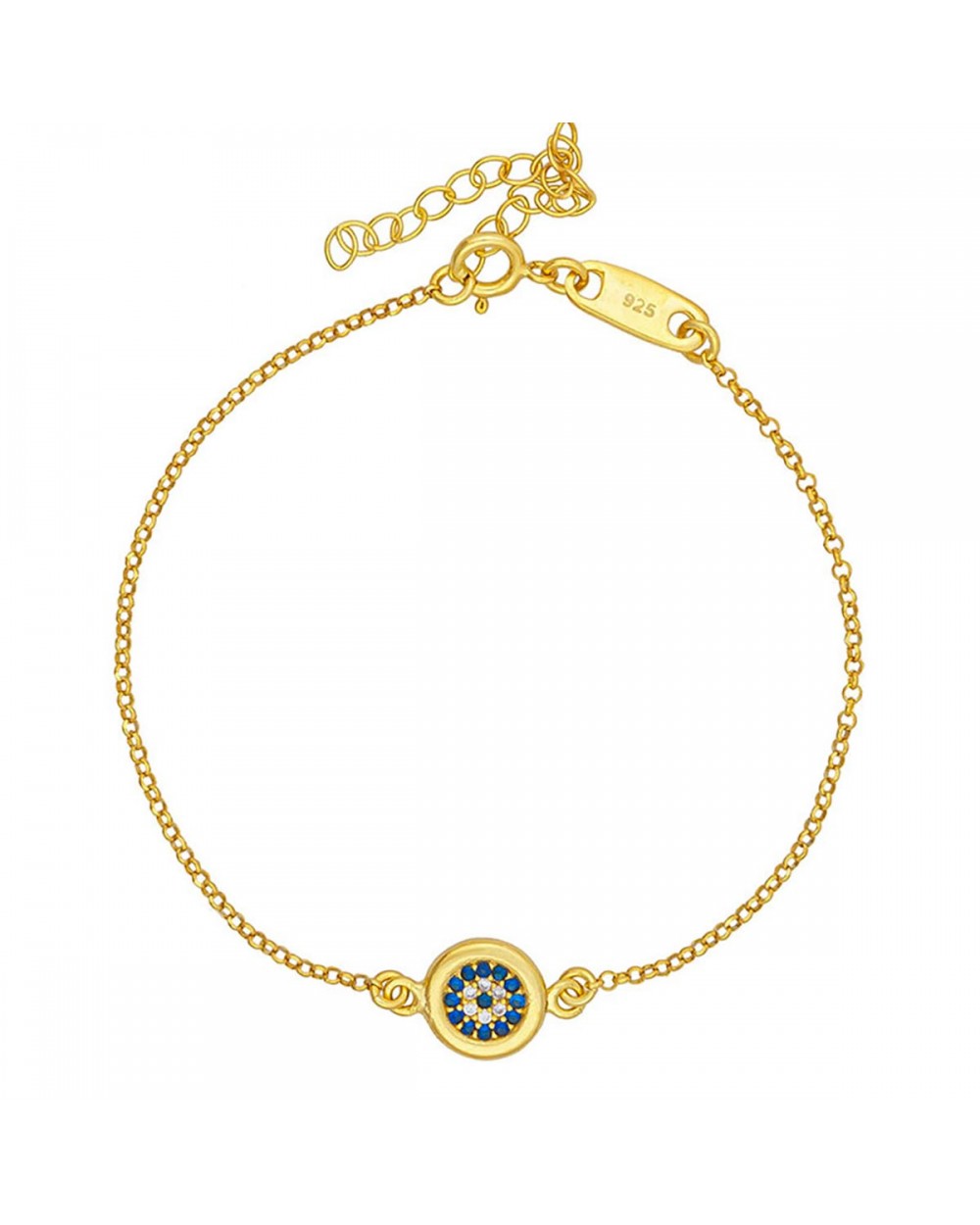 Βραχιόλι ματάκι Excite Fashion Jewellery με λευκά και μπλέ ζιργκόν από επιχρυσωμένο ασήμι 925. B-38-AS-G-62 Κοσμήματα Βραχιόλι ματάκι Excite Fashion Jewellery με λευκά και μπλέ ζιργκόν από επιχρυσωμένο ασήμι 925. B-38-AS-G-62 Κοσμήματα