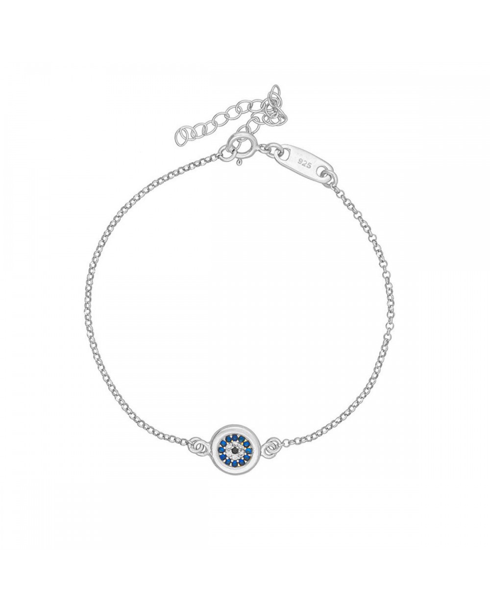 Βραχιόλι ματάκι Excite Fashion Jewellery με λευκά και μπλέ ζιργκόν από επιπλατινωμένο ασήμι 925. B-38-AS-S-62 Κοσμήματα Βραχιόλι ματάκι Excite Fashion Jewellery με λευκά και μπλέ ζιργκόν από επιπλατινωμένο ασήμι 925. B-38-AS-S-62 Κοσμήματα
