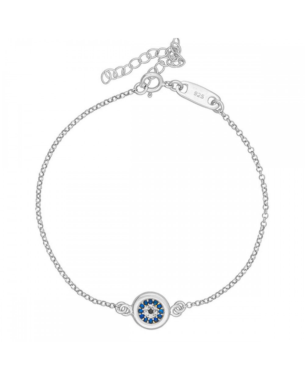Βραχιόλι ματάκι Excite Fashion Jewellery με λευκά και μπλέ ζιργκόν από επιπλατινωμένο ασήμι 925. B-38-AS-S-62 Κοσμήματα Βραχιόλι ματάκι Excite Fashion Jewellery με λευκά και μπλέ ζιργκόν από επιπλατινωμένο ασήμι 925. B-38-AS-S-62 Κοσμήματα